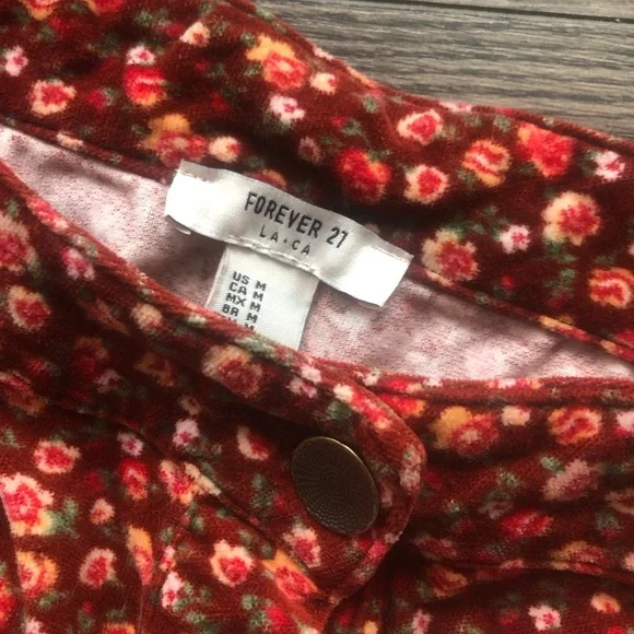 Forever21 Mini Floral A-line‎ Velvet Skirt | Size M - Picture 2 of 7